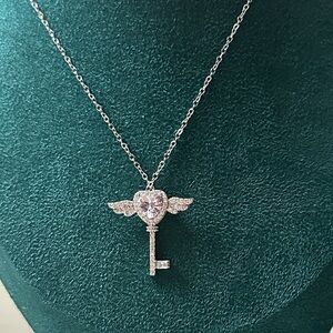 Silver Heart Key Pendant Necklace